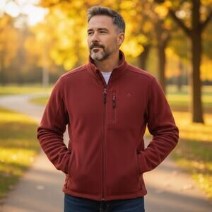 Snozu Red Fleece Full Zip Jacket Mens XL Lightweight Outdoor